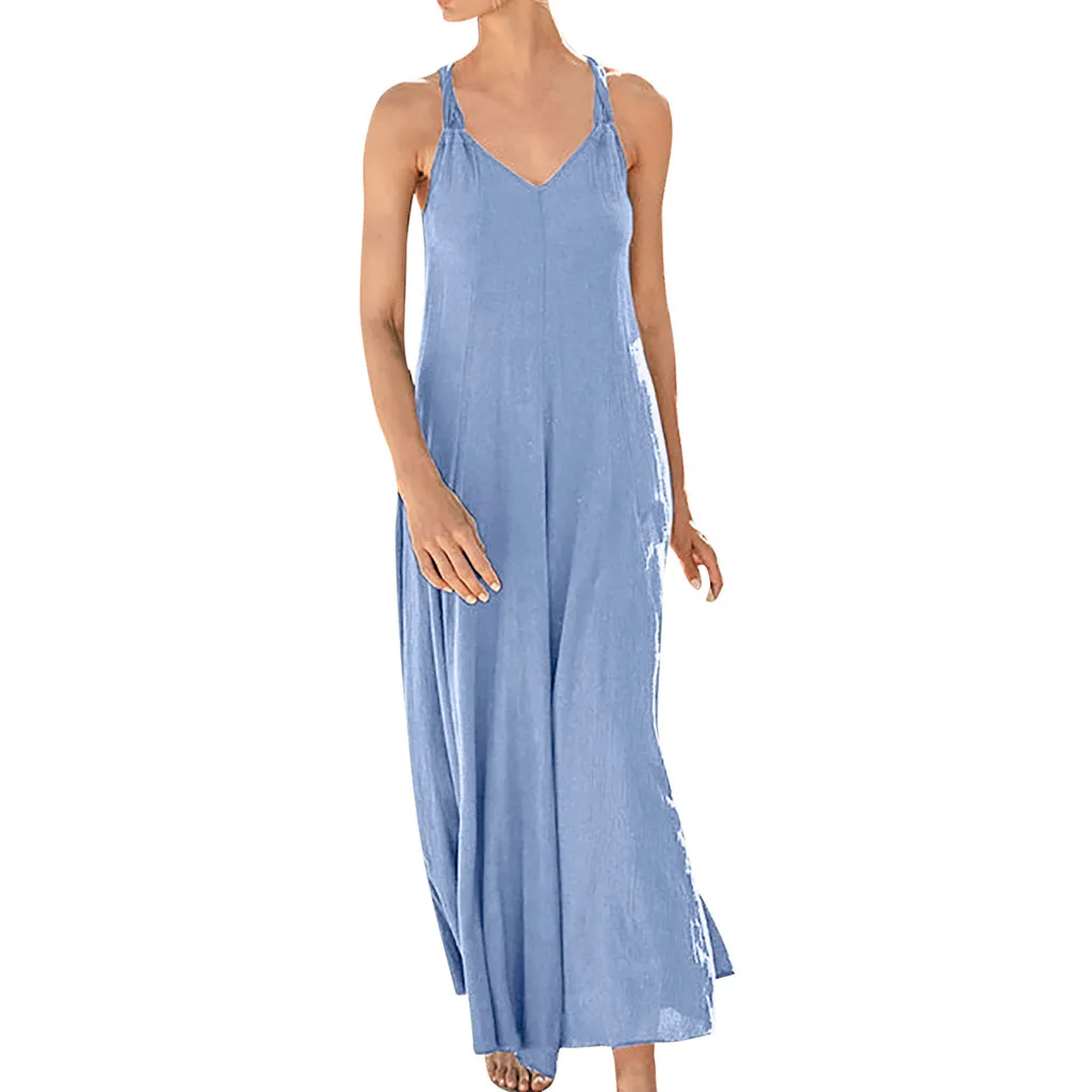 MAXIORILL женское летнее макси платье без рукавов на бретельках с v-образным вырезом, одноцветное длинное обтягивающее пляжное платье,#3