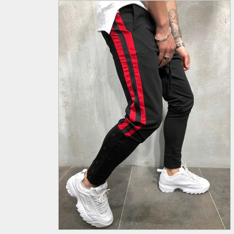 3XL размера плюс полосатые мужские спортивные штаны в стиле хип-хоп, уличная одежда, обтягивающие штаны с эластичной резинкой на талии, повседневные штаны для бега - Цвет: Черный