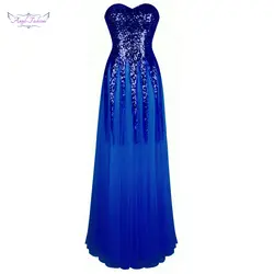 Angel-моды Для женщин Милая блесток вечерние платья на шнуровке Иллюзия Hochzeit вечерние платье синий 106