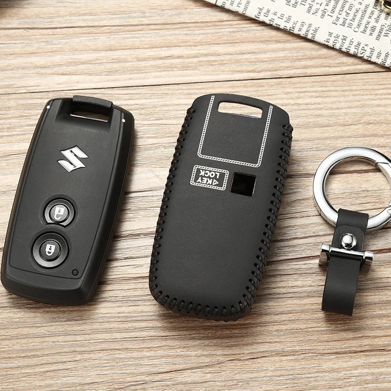 

2 Buttons Leather Key Cover Fob Cases For Suzuki MUX SX4 2007-2012 Vitara Swifts Smart Car Key Leather Cases with key Ring key2y