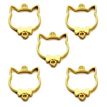 

5Pcs Gold Pet Cat Dog Charm Blank Resin Frame Pendant Open Bezel Jewelry Making