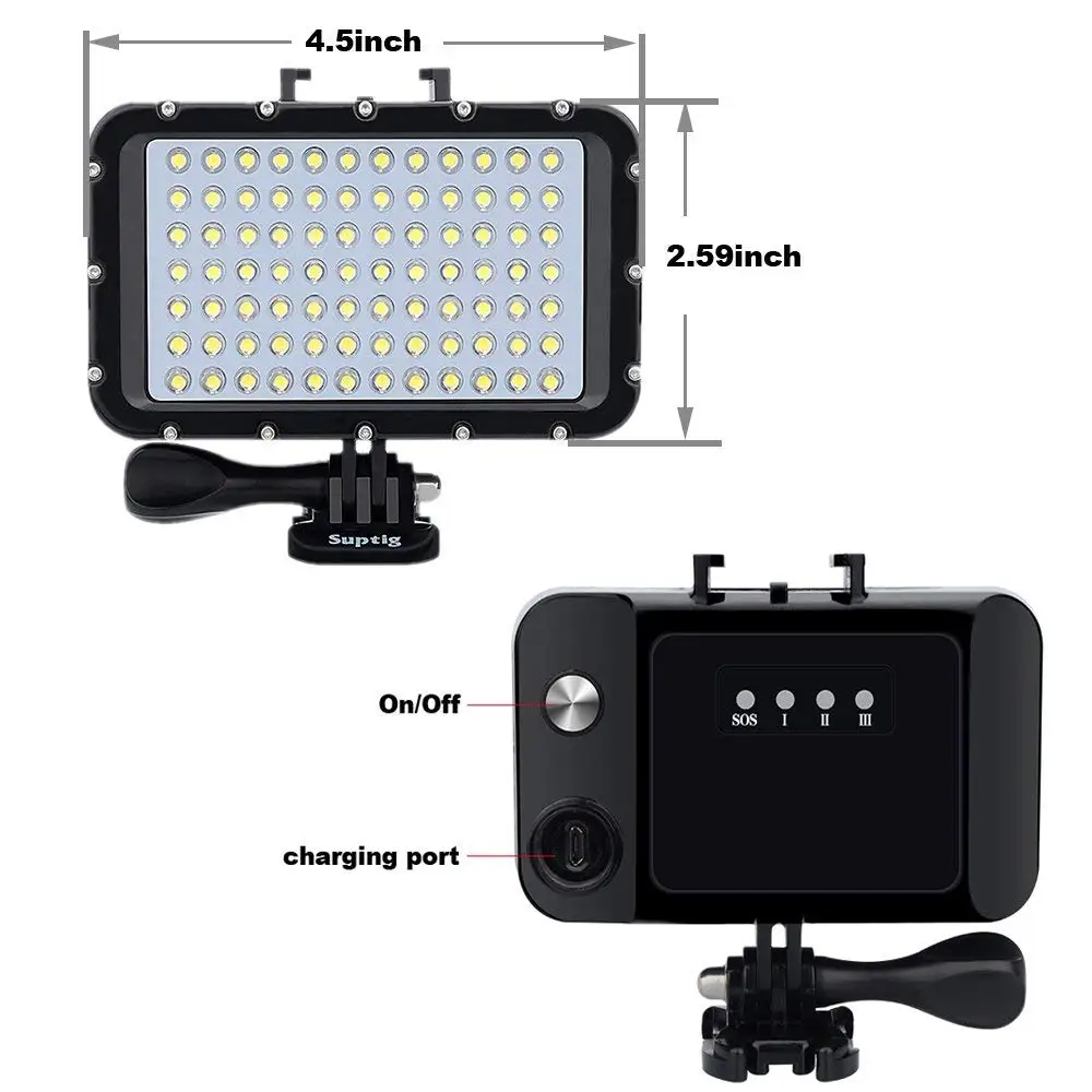 Suptig 84 LED Lumière Vidéo Étanche 50m pour GoPro Hero 12-3, éclairant une scène sous-marine