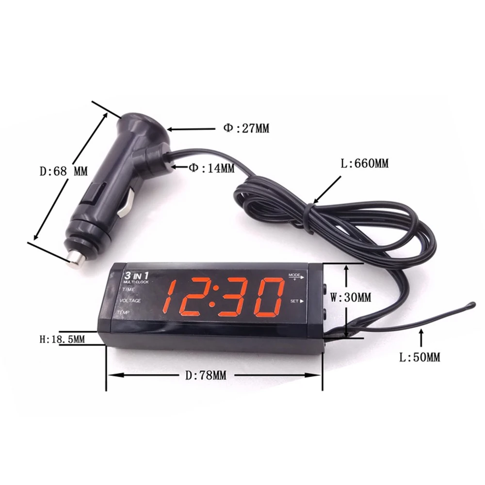 3 in 1 Digital Auto Thermometer Car Voltmeter Voltage Meter Tester