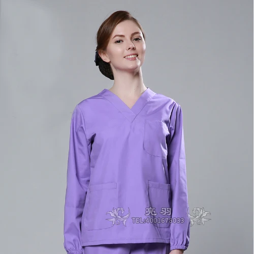 Бренд LEHNO Весенняя Мужская медицинская одежда наборы скрабов с длинными рукавами женская медицинская Униформа женские костюмы медсестры топ+ брюки - Цвет: Women Lavender