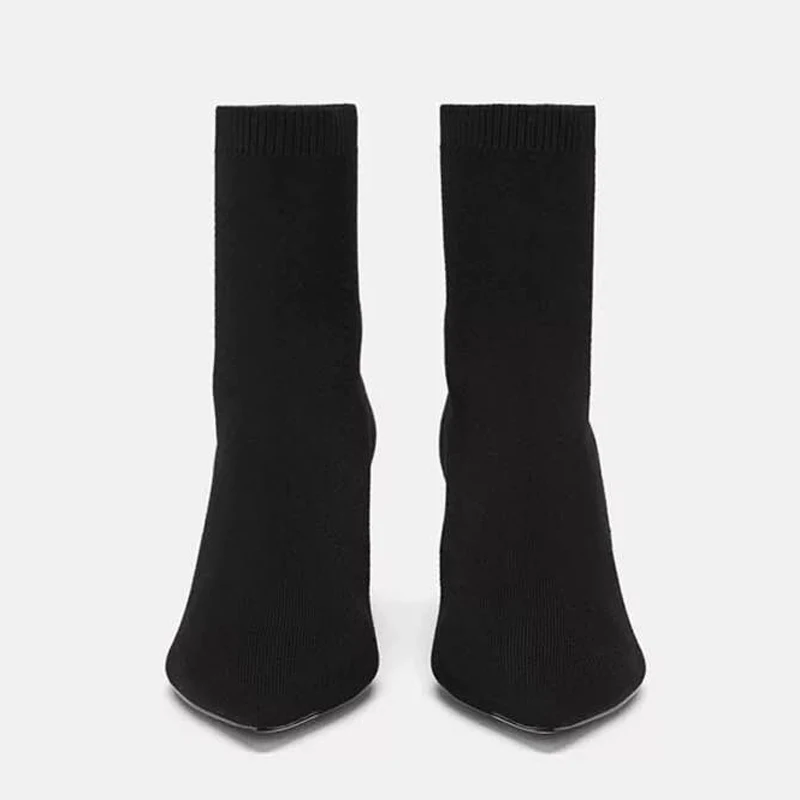 Najtaniej Na drutach skarpety buty damskie buty na wysokim obcasie buty Slim Stretch kostki buty dla kobiet 2019 wełna dzianiny zimowe buty kobieta botki buty