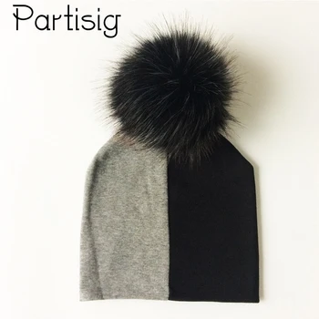 

Baby Hats Cotton Patchwork Pompom Hat For Boys And Girls Winter Cap With Pompom Faux Fur Kids Caps Children's Hats Caps