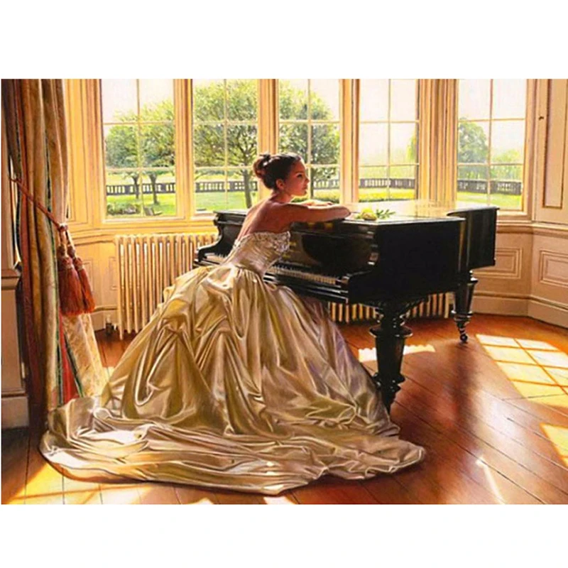 

DIY Diamond Painting Beauty And Piano Diamond Embroidery 3D Full Round Diamond Mosaic Rhinestone Living Room Wall decor
