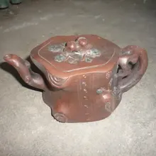 Редкий Старый китайский ручной работы эмалированный красный камень- исинский чайник Цзы-Ша, корни моделирование, с отметкой