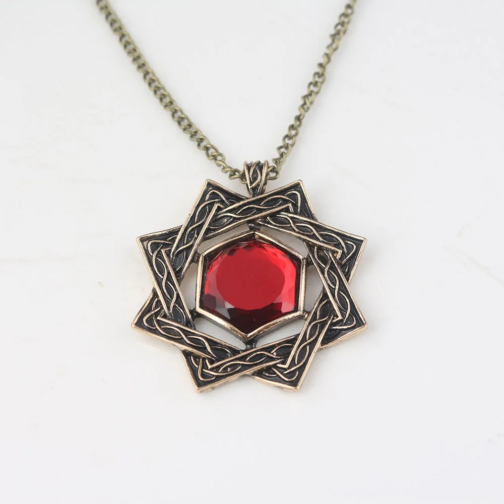 

SC Hot Game The Elder Scrolls V:Skyrim Necklaces Vintage Bronze Red Crystal Stone Pendants Dark Souls pins men Jewelry