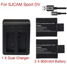 2 X 900mAh SJ4000 SJ5000 SJ6000 Battery Dual Battery Charger for SJCAM SJ 4000 5000 Camera