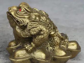 

zhmui88002841805++Folk China Fengshui Brass Money Golden Toad Spittor Wealth Animal Statue