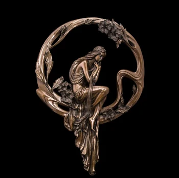

70 CM Western Art Deco Bronze Women Girl fair maiden fairy maiden Wall Sculpture