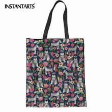 INSTANTARTS эко-сумка для покупок Шнауцер Цветочный Печать на холсте Бакалея Сумка Девушки Леди Повседневное хлопок одной сумки на ремне