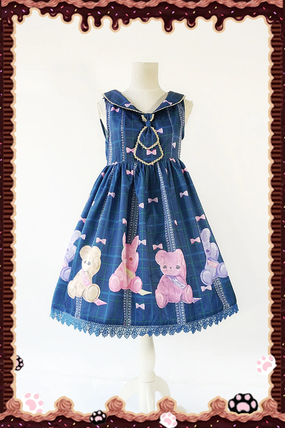 Sweet Bear and Rabbit Printed Short Baby doll Style Lolita JSK Dress by