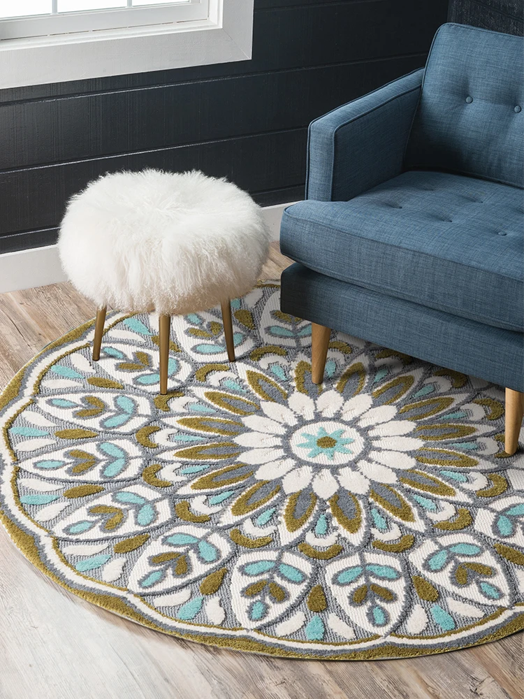 

FAMIFUN New Bohemian Style Circular Carpet Living Room Bedroom Coffee Table Cloakroom Rugs American Rural Style Weaving Carpets