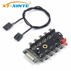 PC 1 до 10 4Pin/SATA Вентилятор охлаждения Hub Molex кулер Splitter кабель PWM 12 светодио дный LED скорость Питание адаптер для горнодобывающей компьютер