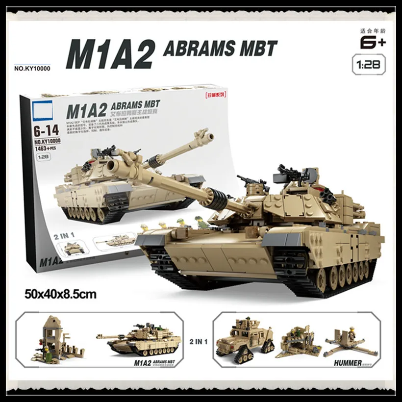 

H&HXY FREE SHIPPING 1463pcs Military Theme Tank Building Blocks M1A2 ABRAMS MBT KY10000 1 Change 2 Toy Tank Models Toys