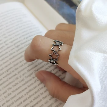 

LouLeur 925 sterling silver vintage openwork star rings silver fashion creative elegant female open rings 925 silver jewelry