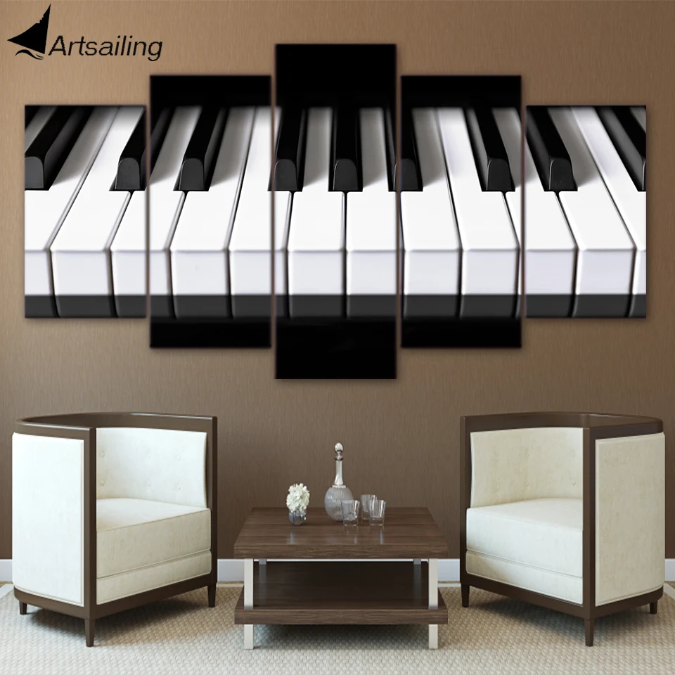 

5 pieces canvas art piano keys HD printed music poster canvas painting home decor wall pictures for living room CU-1456C