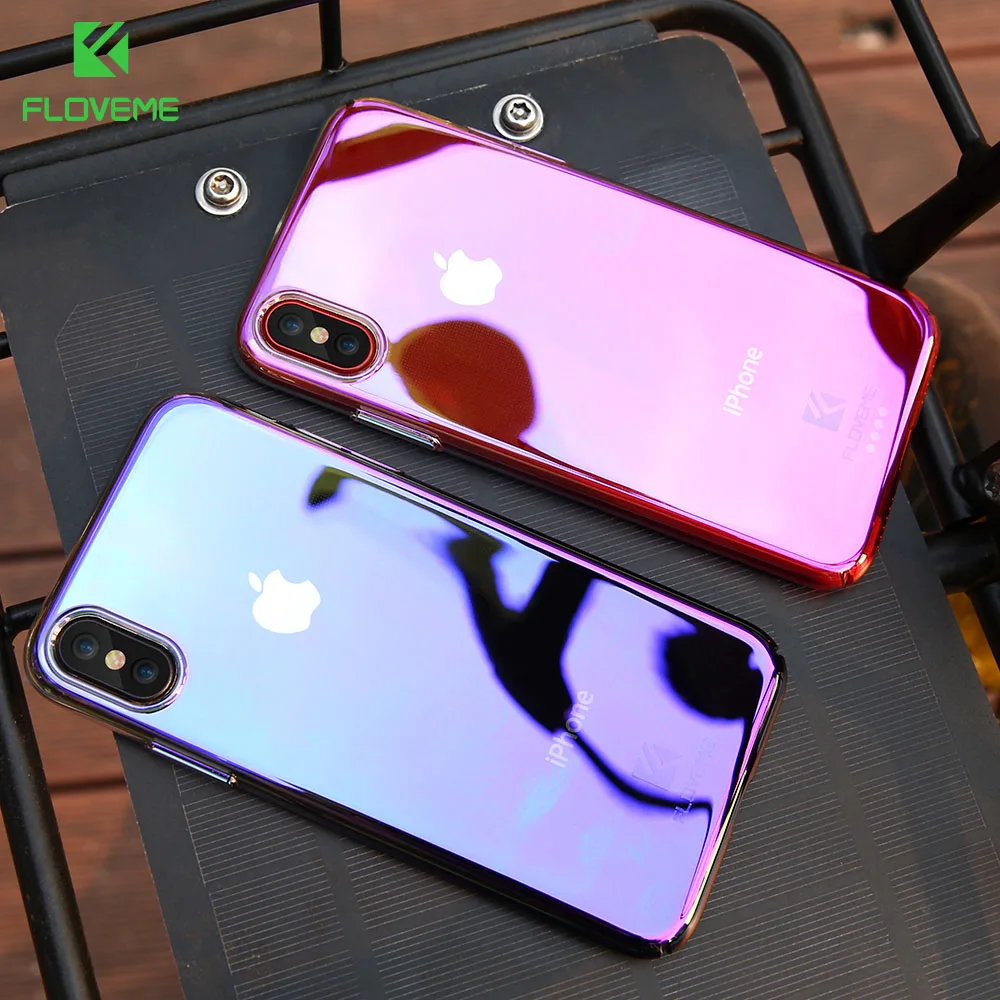 

FLOVEME For iPhone 8 Case Plating Gradient Color Case For iPhone 7 6 6s Plus Ultra Slim Blue Ray Light Capa For iPhone 6s 7 Plus
