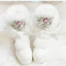 Зимние сапоги на натуральном кроличьем меху; модные зимние сапоги со стразами для девочек; Толстая теплая женская обувь с высоким берцем; зимние сапоги; большой размер 40