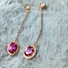 Серьги-капли с натуральным розовым топазом, натуральный драгоценный камень, модные элегантные серьги с круглой линией, S925 серебро, женский свадебный подарок, ювелирное изделие