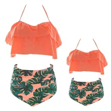 

Mother And Daughter Swimsuit Off The Shoulder Swimwear High Waist Bikinis Set Push Up Bathing Suit 2018 New Summer Swimsuits
