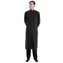 Мусульманские мужские Саудовская Тобе Robe Арабский Кафтан платье длинный рукав, мусульманский исламский кафтан Thobe Костюмы Саудовская Аравия халат Mar13