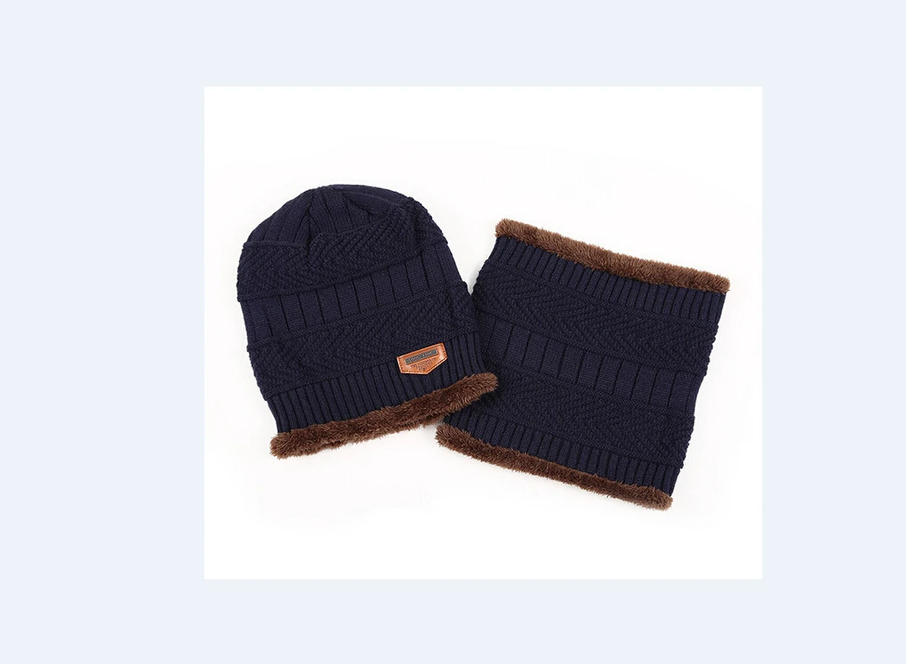 Зимняя мужская шерстяная шапка для кемпинга, Шапка-бини, мешковатая Теплая Флисовая Лыжная шапка, шейный платок - Цвет: Тёмно-синий
