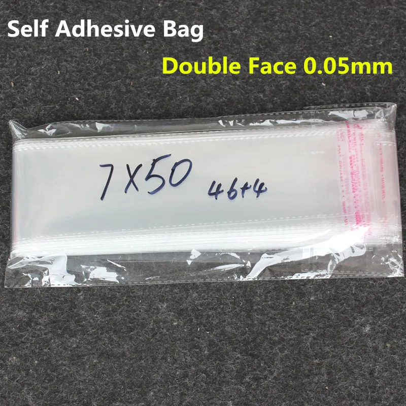 

200Pcs 7*50cm 7*46+4cm Thicker Packaging Self Adhesive Seal bags Plastic OPP Clear Pack Jewelry Gift Bag Cookie Bag Poly Bag
