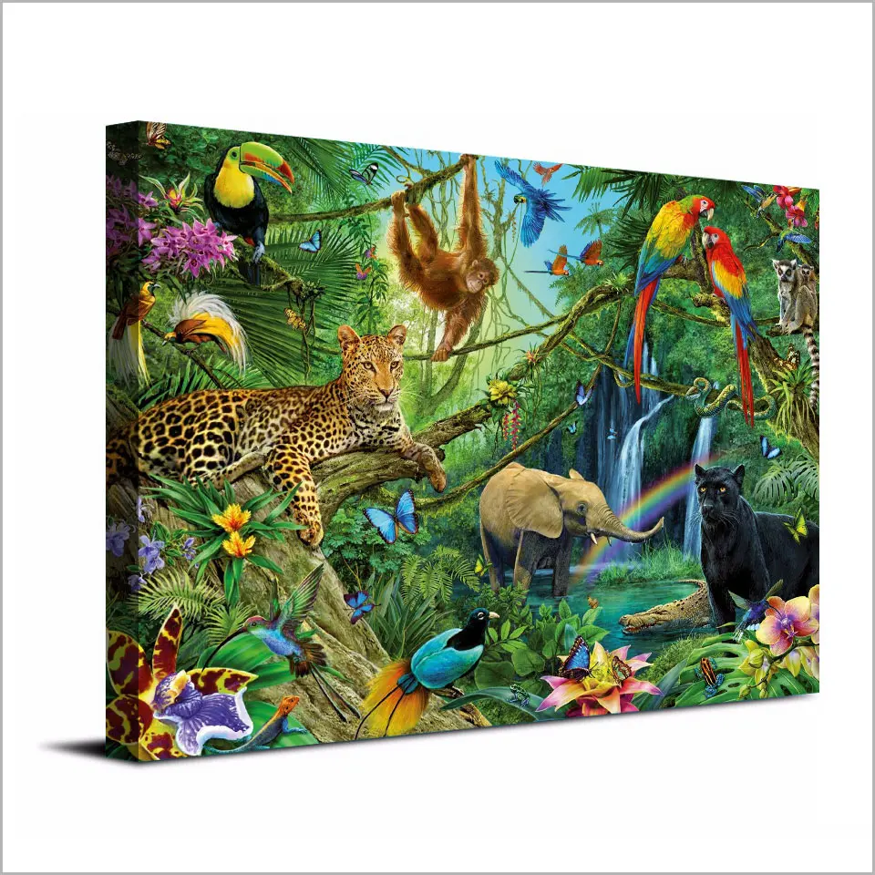 Картина плакат настенная Рамка Картина для украшения дома 1 панель животные Королевство джунгли Холст Искусство Печать модульная детская комната