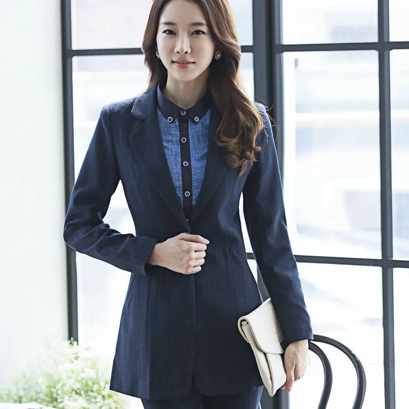 2019 Leisure Long-sleeve Small Suit Women Work Single Button Striped Pants Suit 2019 Leisure Long-sleeve Small Suit Women Work Single Button Striped Pants Suit