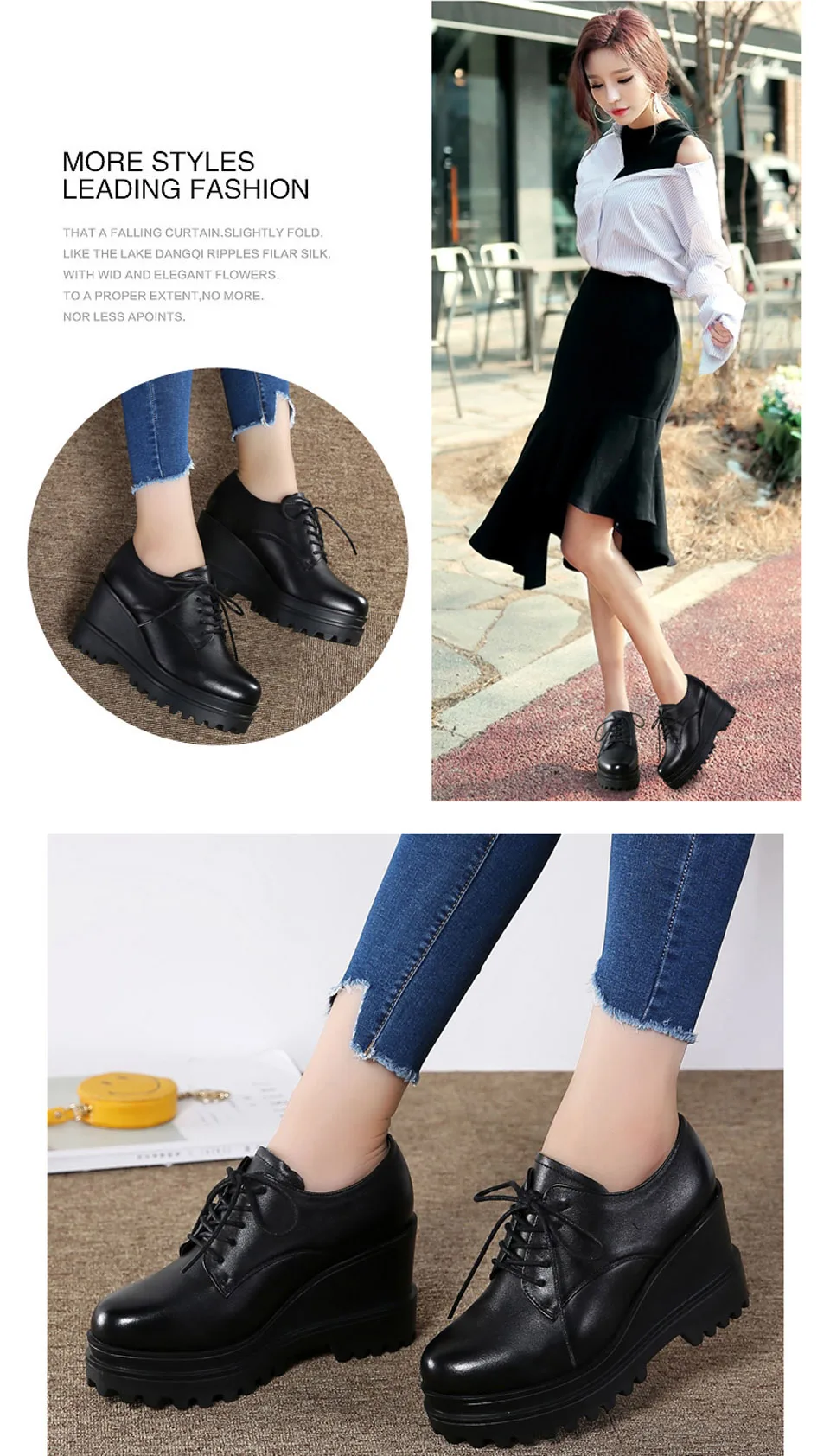 EOFK/Модная женская обувь на танкетке, женская обувь на высоком каблуке, повседневная женская обувь, женские туфли-лодочки, черные, туфли на