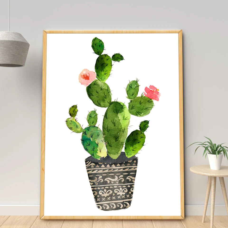 Watercolor Tropical Plants Cactus Art Canvas Poster Print Modern