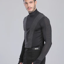 Новая Мужская танцевальная рубашка черепаха шеи с длинным рукавом мужские латинские рубашки для бальных танцев топы Одежда для танцев