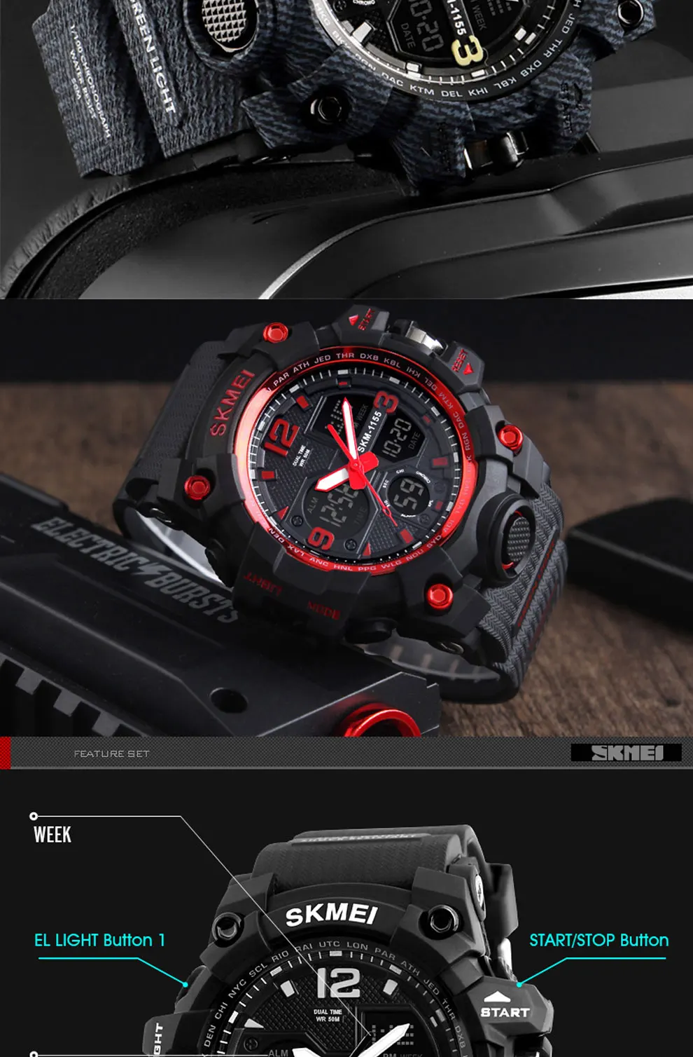 SKMEI Brand Luxury Military Sports Watches Men Quartz Analog LED Digital Clock Man Waterproof Dual Display Wristwatches Relogio