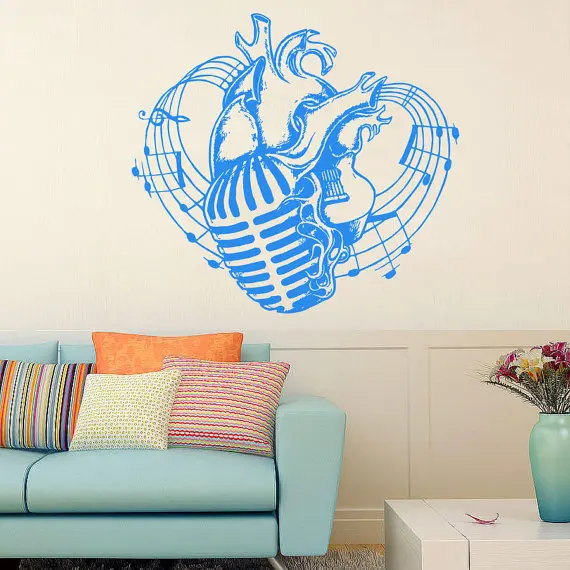 

Musical Notes Heart Pattern Micorphone Studio Vinyl Wall Sticker Home Design Art Wall Sticker Living Room Decor Wall Mural Y-919