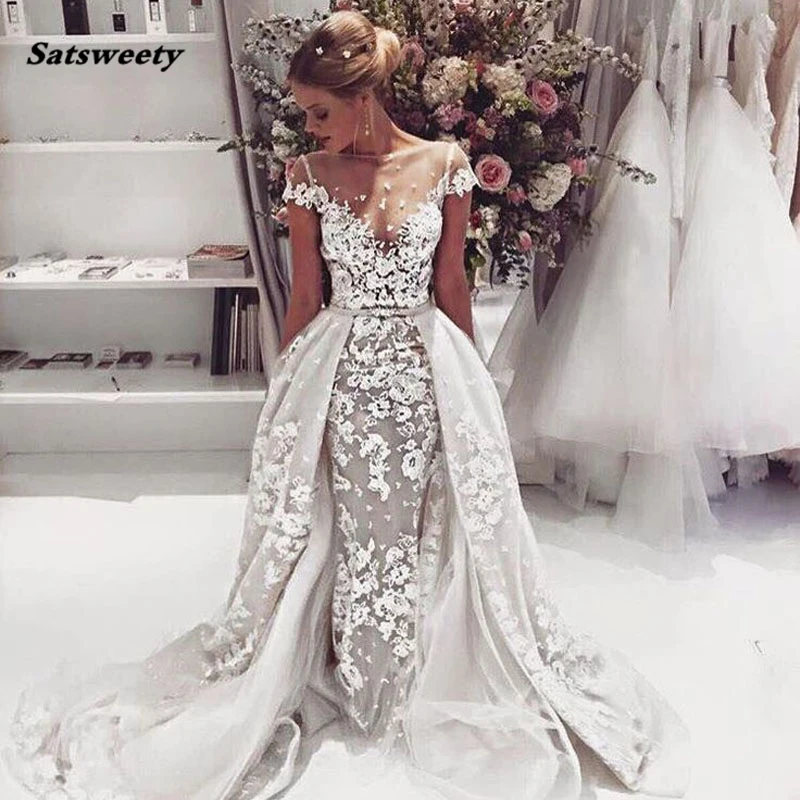 

Silver Ivory Lace Evening Dress Bateau Neck Cap Sleeves Appliques Backless Formal Prom Gowns Elegant Party Dresses