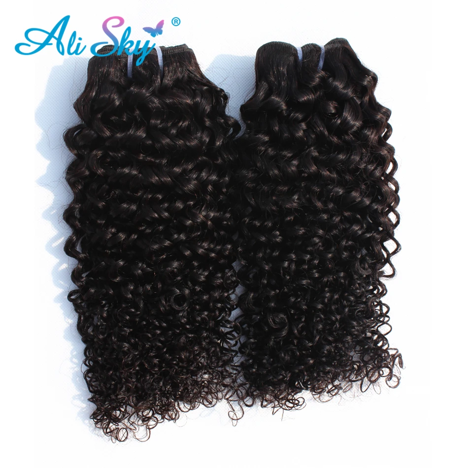 Ali Sky Malaysian Kinky Curly nonremy Hair Weaving Bundles Human Hair Extensions Natural Black 1 or 3 Or 4 Piece thick weft