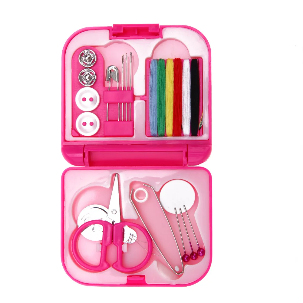 Complete Sewing Kits Box Mini Needle Threads Buttons Scissor Thimble