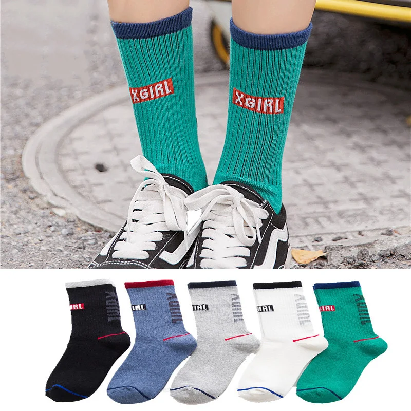 

Autumn and winter thickening women's socks letters Cotton sock Girls college wind sports breathable sweat Tide socks
