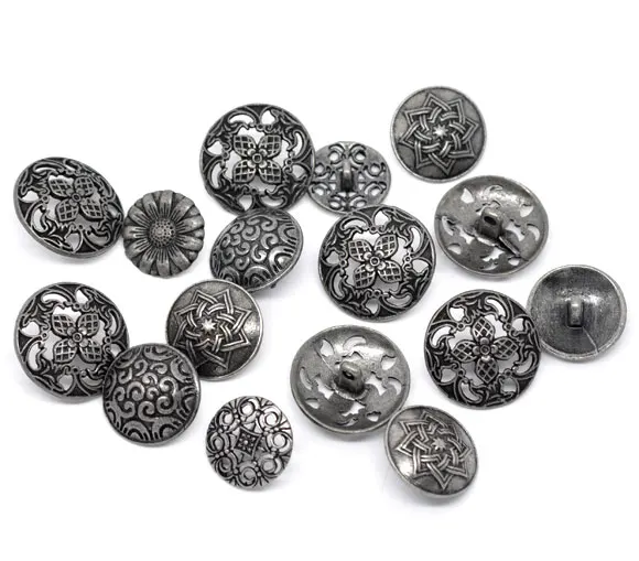 

50Pcs DIY Mixed Silver Tone Carved Sewing Shank Metal Buttons For Jeans Clothing Scrapbook Decorative Crafts 17-23mm
