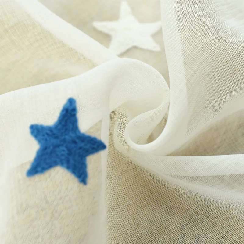 Синяя занавеска из тюли с вышивкой для детской спальни, высококачественный белый прозрачный тюль для гостиной, на заказ WP300D3
