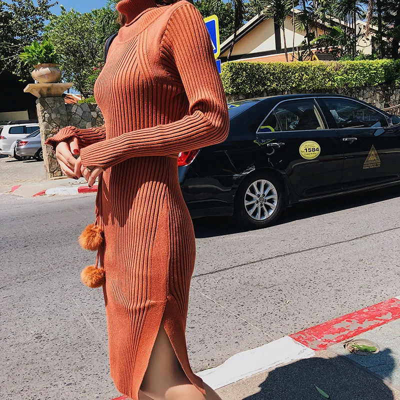 Women Long Sleeve Casual Slim Black Dress font b 2018 b font Spring Knitted Sweater Dresses