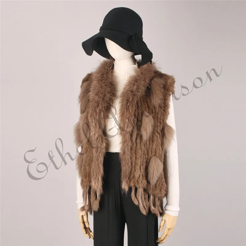 New Rabbit Real Fur Vest Raccoon Women Winter Fashion Gilet Waistcoat Coat71700A 