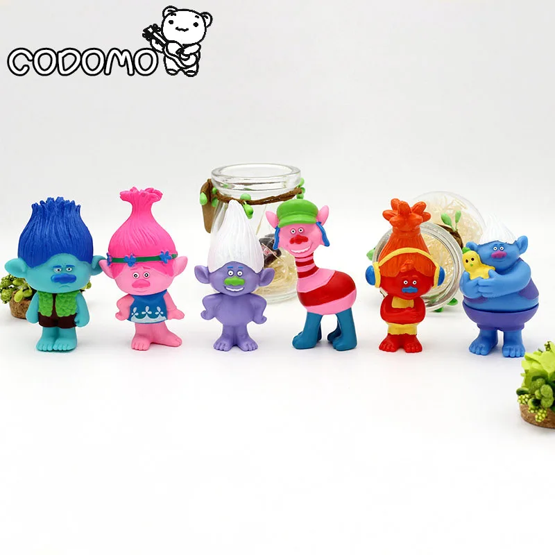 

2017 6pcs Trolls Anime Action PVC Model Figure Home Car Party Decoration Man/Women Gift Toy Set
