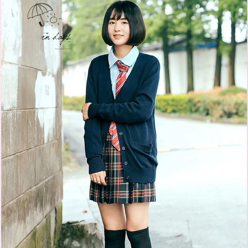 Women Knitted Cardigan Coat JK Schoolgirl Uniforms V Neck Long Sleeve Crochet Knit Sweater Coat