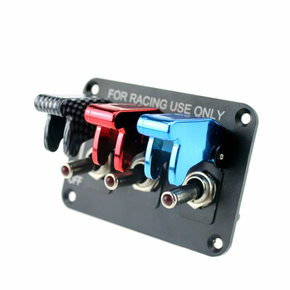 DC12V 20A Toggle Switch Panel Carbon Fiber& Red& Blue Racing Car Switch Panel for Racing Car with cable