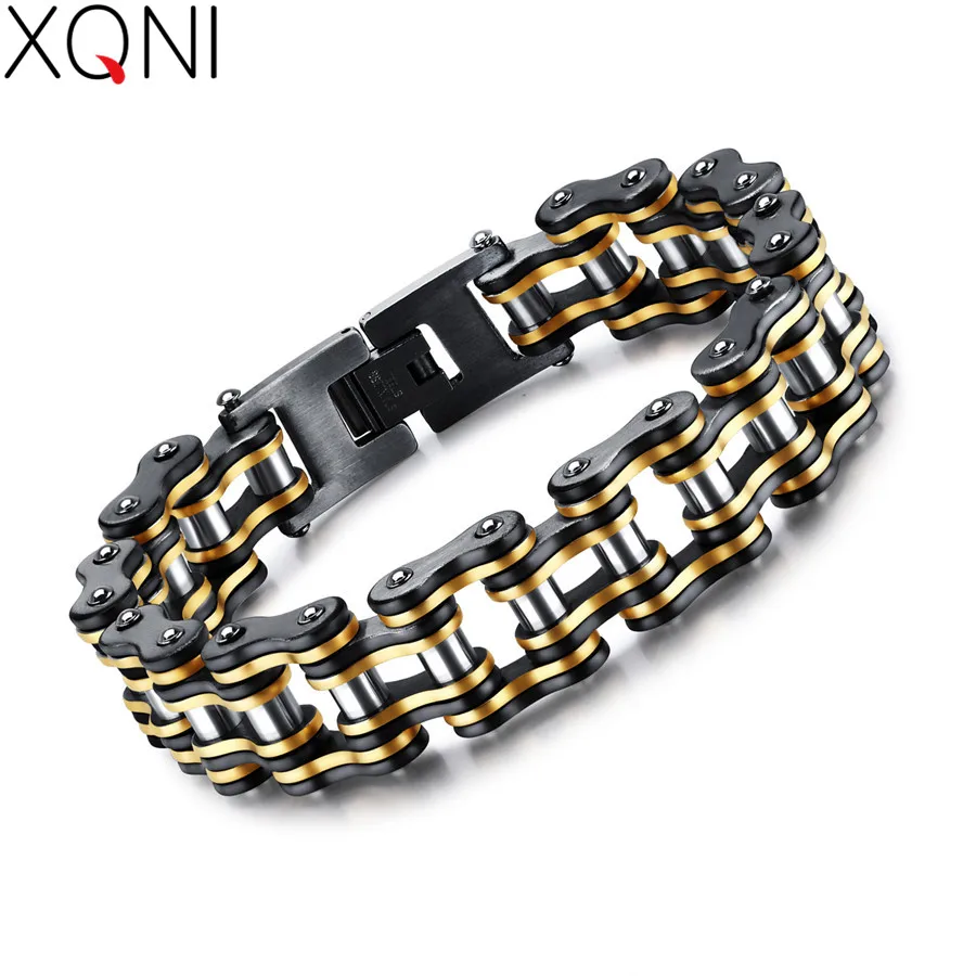 

XQNI Charm Fashion Stainless Steel Retractable Bracelet Men&Women Stripe Gold Color Bicycle Chain Steel Color Bracelet For Party