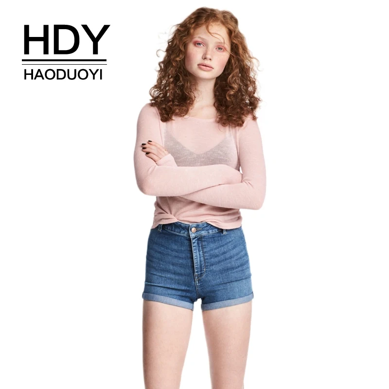 

HDY Haoduoyi Autumn Women Sweater Thin Pullovers Top Casual Sheer Long Sleeve Round Neck See through Cross Backless Fashion Top